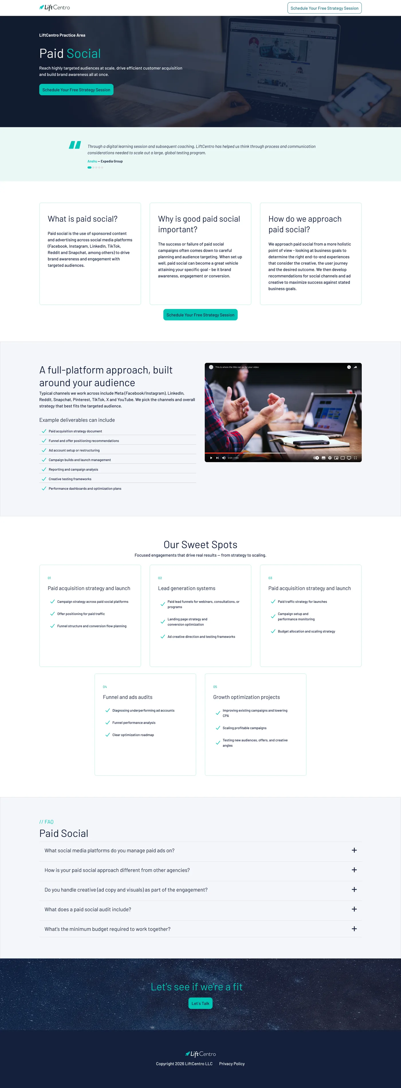 Landing de Paid Social de LiftCentro